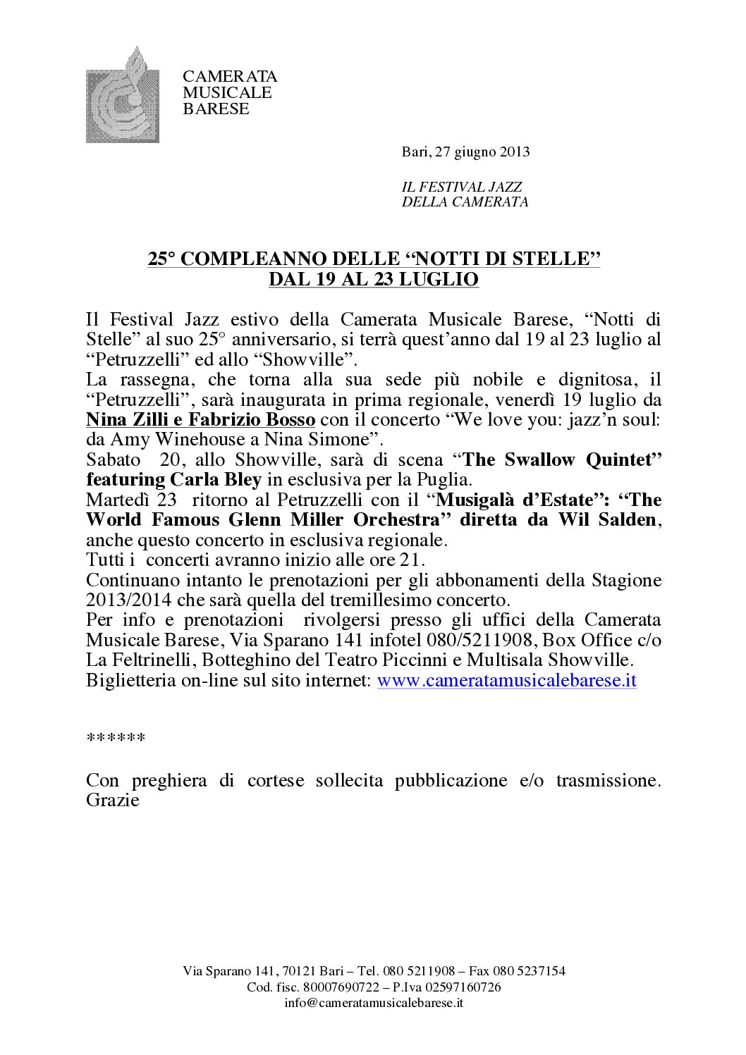 25° COMPLEANNO DELLE “NOTTI DI STELLE” DAL 19 AL 23 LUGLIO