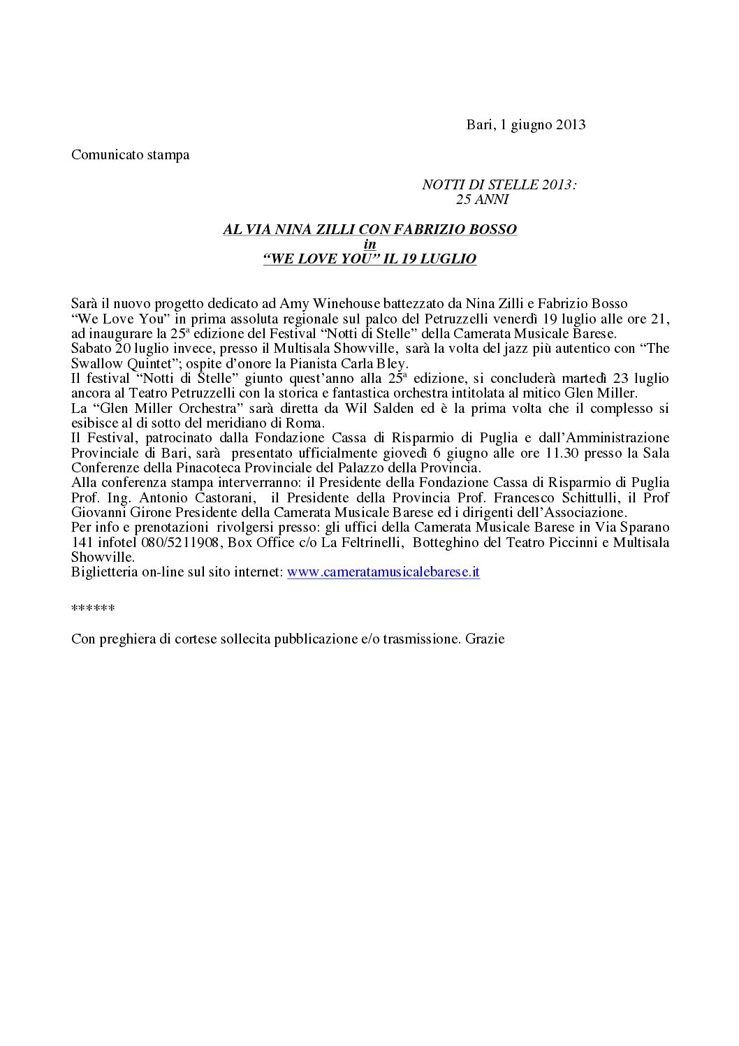 AL VIA NINA ZILLI CON FABRIZIO BOSSO in “WE LOVE YOU” IL 19 LUGLIO