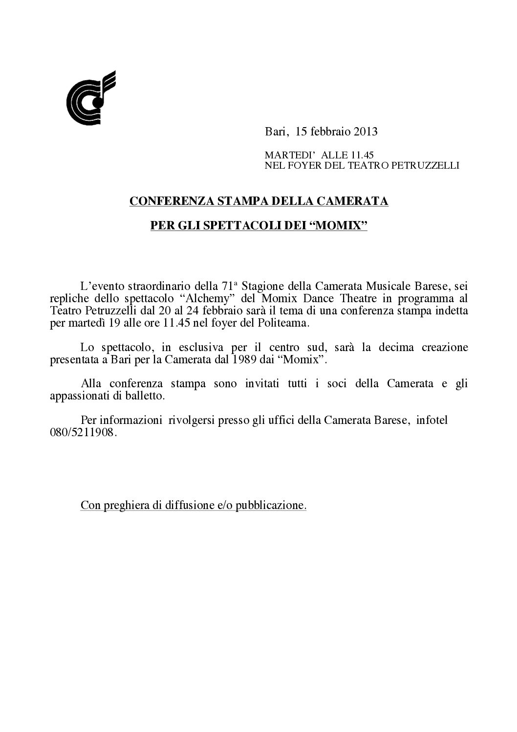 CONFERENZA STAMPA DELLA CAMERATA PER GLI SPETTACOLI DEI “MOMIX”