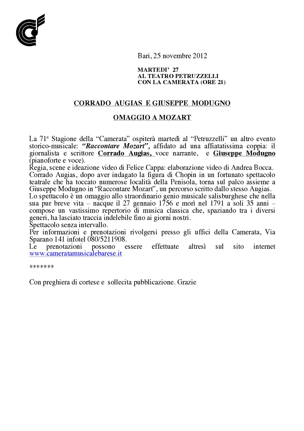 CORRADO AUGIAS E GIUSEPPE MODUGNO OMAGGIO A MOZART