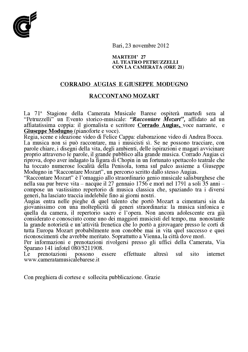 CORRADO AUGIAS E GIUSEPPE MODUGNO RACCONTANO MOZART