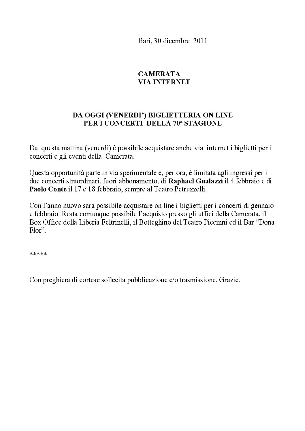 DA OGGI (VENERDI’) BIGLIETTERIA ON LINE PER I CONCERTI DELLA 70ª STAGIONE