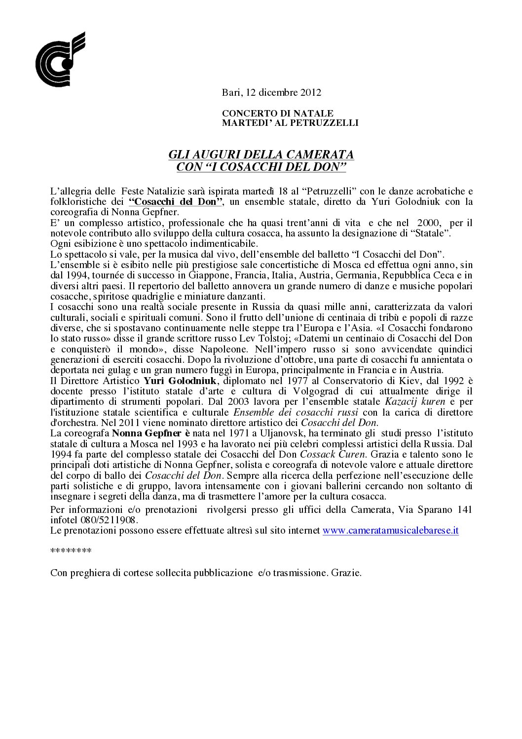 GLI AUGURI DELLA CAMERATA CON “I COSACCHI DEL DON”