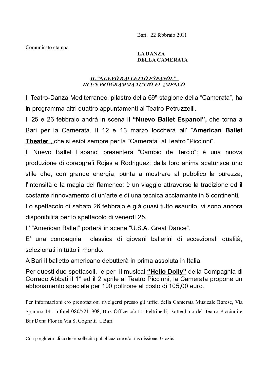 IL “NUEVO BALLETTO ESPANOL” IN UN PROGRAMMA TUTTO FLAMENCO