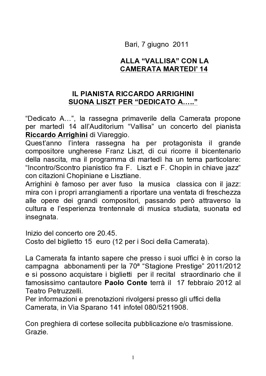 IL PIANISTA RICCARDO ARRIGHINI SUONA LISZT PER “DEDICATO A…”
