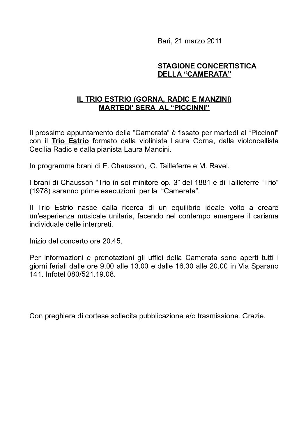 IL TRIO ESTRIO (GORNA, RADIC E MANZINI) MARTEDI’ SERA AL “PICCINNI”