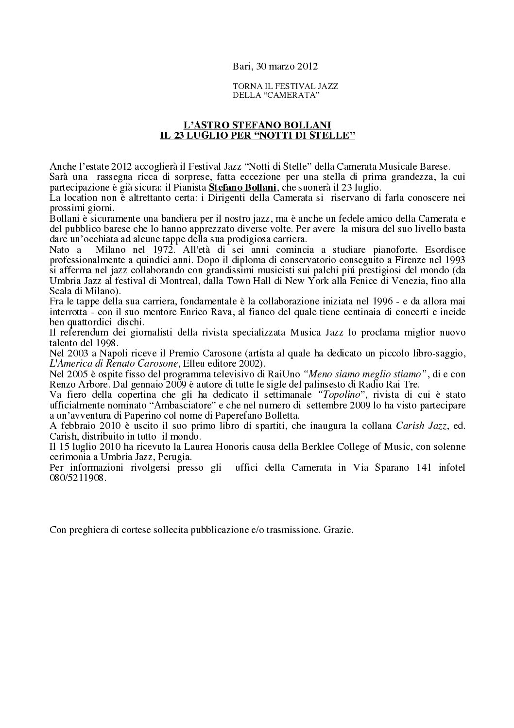 L’ASTRO STEFANO BOLLANI IL 23 LUGLIO PER “NOTTI DI STELLE”