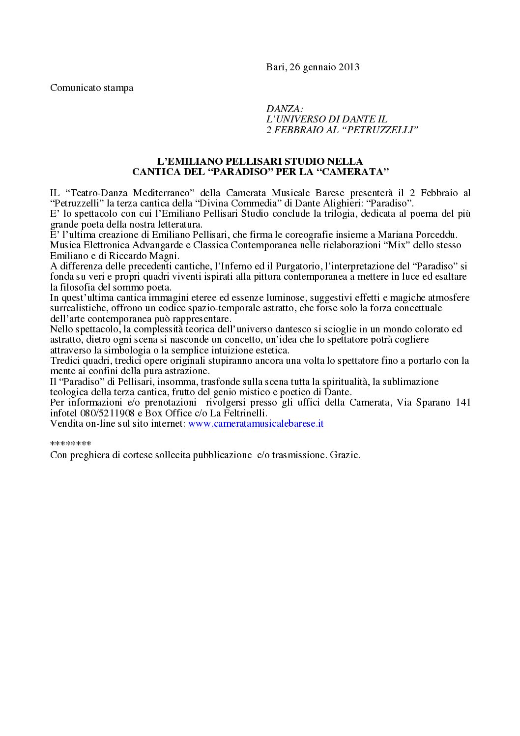 L’EMILIANO PELLISARI STUDIO NELLA CANTICA DEL “PARADISO” PER LA “CAMERATA”